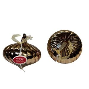 Set Of 2 North Pole Trading Blown Glass Ornaments Copper Color Shiny‎ Metallic